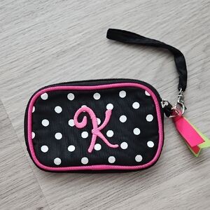 Polka Dot K Initial Wristlet with Pink Trim